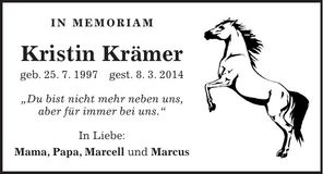 Traueranzeige Kristin Krämer