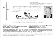 Traueranzeige Erwin Weinzierl