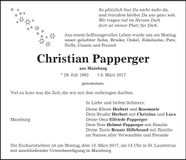 Traueranzeige Christian Papperger