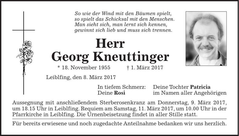 Traueranzeige Georg Kneuttinger