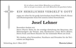 Traueranzeige Josef Lehner