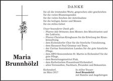 Traueranzeige Maria Brunnhölzl