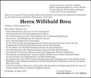Traueranzeige Willibald Breu