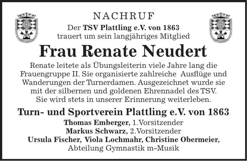Traueranzeige Renate Neudert
