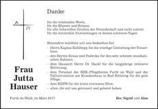 Traueranzeige Jutta Hauser
