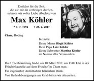 Traueranzeige Max Köhler
