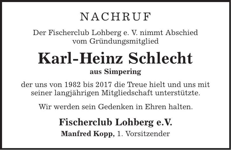 Traueranzeige Karl-Heinz Schlecht