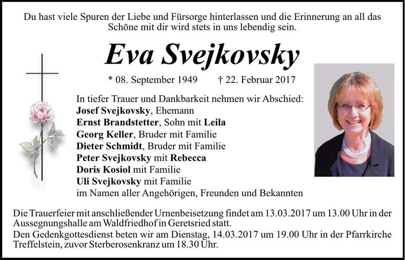 Traueranzeige Eva Svejkovsky