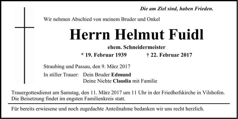 Traueranzeige Helmut Fuidl