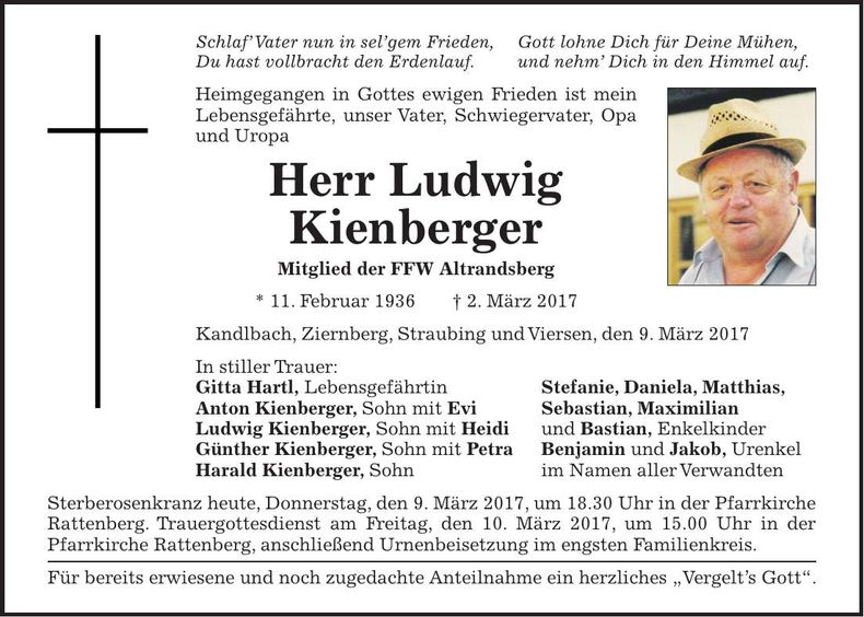 Traueranzeige Ludwig Kienberger