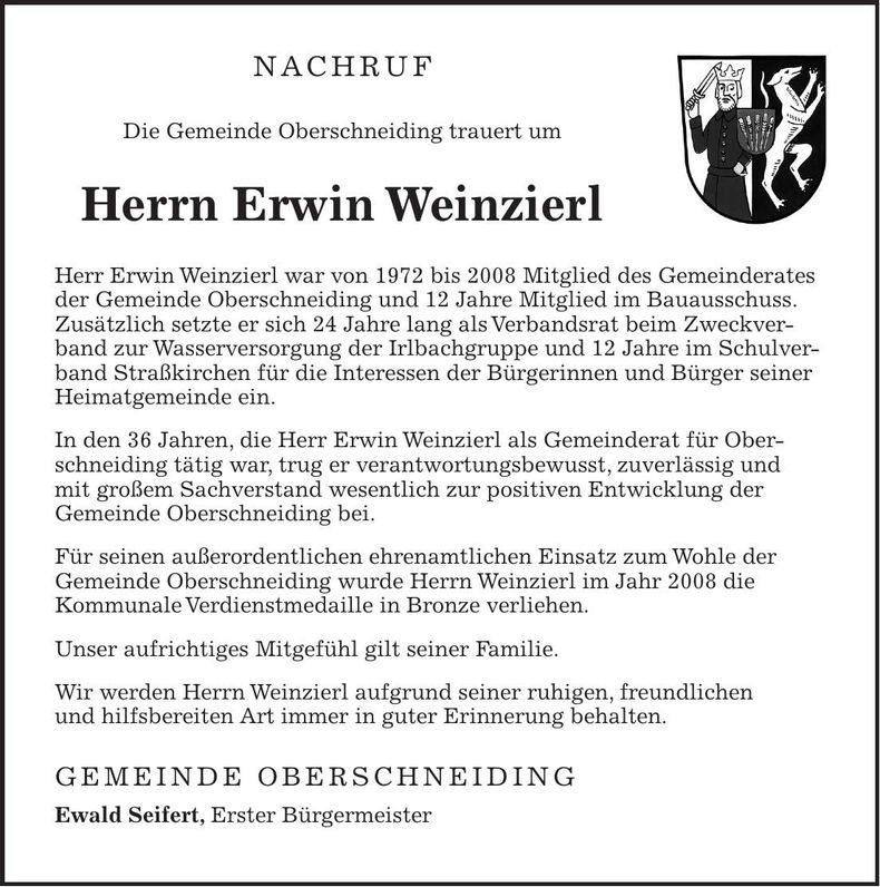 Traueranzeige Erwin Weizierl