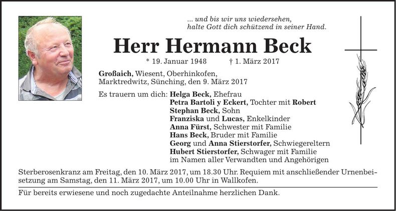 Traueranzeige Hermann Beck