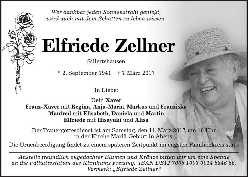 Traueranzeige Elfriede Zellner