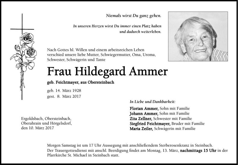 Traueranzeige Hildegard Ammer