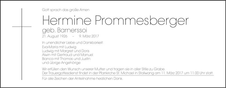 Traueranzeige Hermine Prommesberger