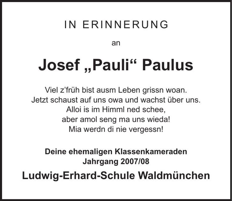 Traueranzeige Josef Paulus