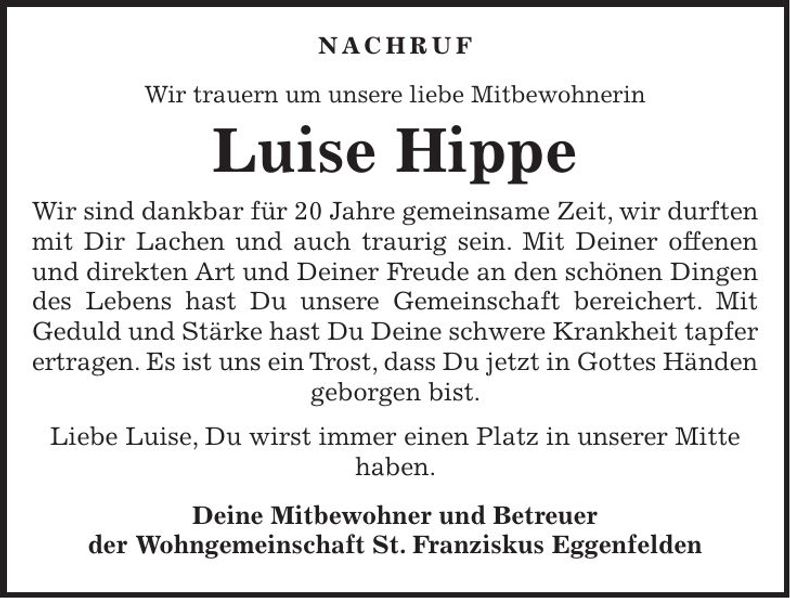 Traueranzeige Luise Hippe