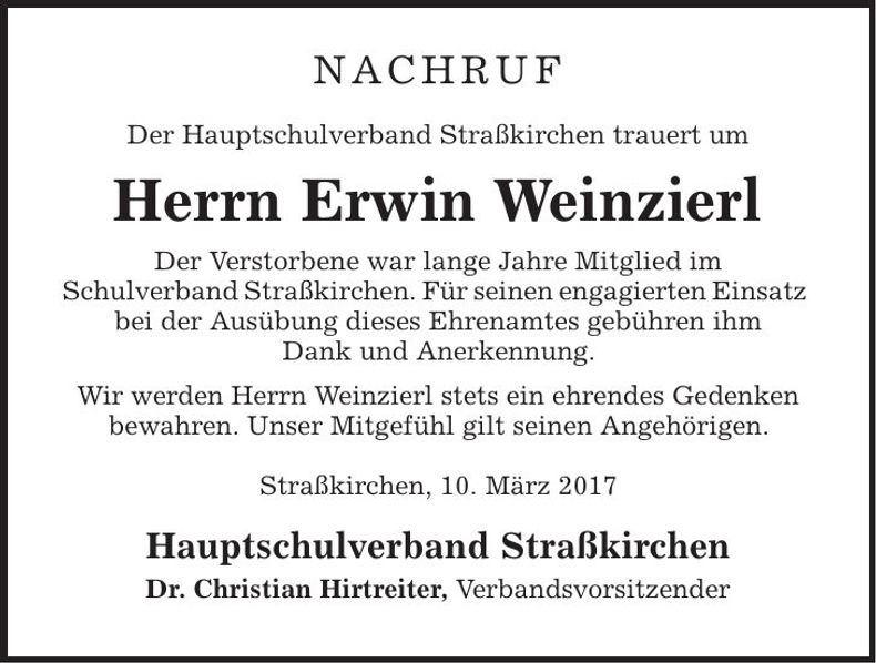 Traueranzeige Erwin Weinzierl