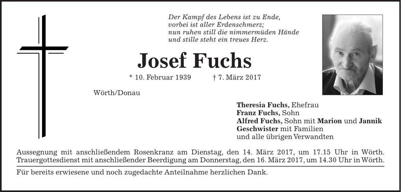 Traueranzeige Josef Fuchs