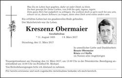 Traueranzeige Kreszenz Obermaier