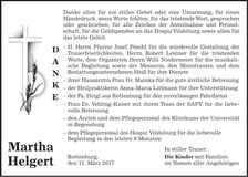Traueranzeige Martha Helgert