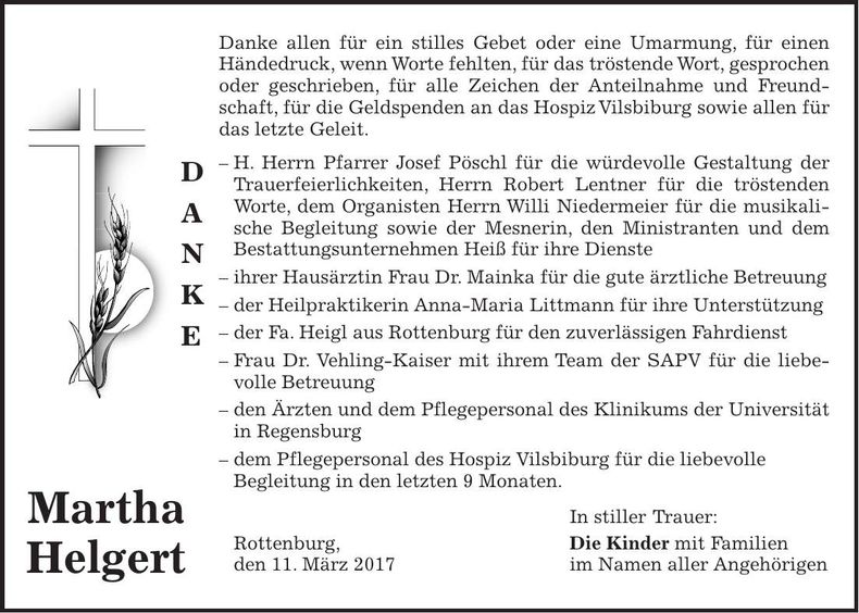 Traueranzeige Martha Helgert