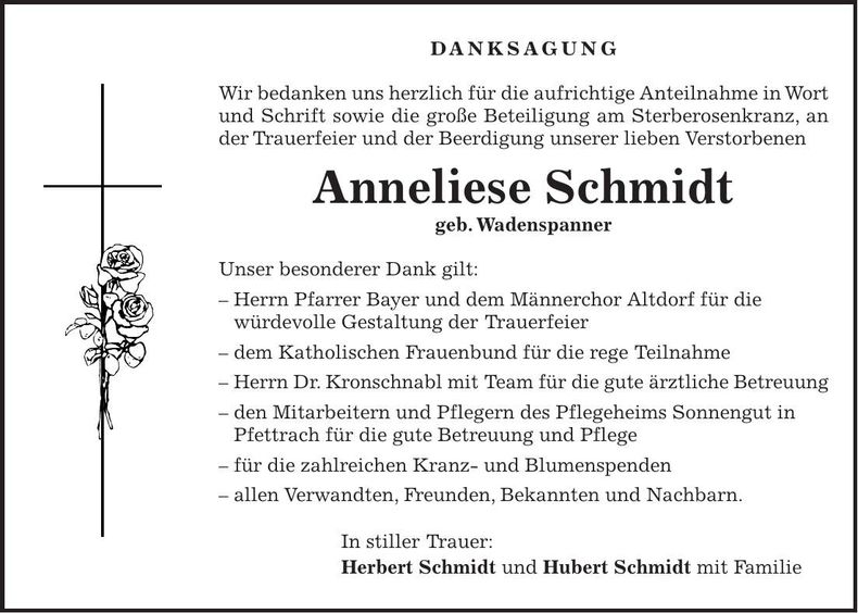 Traueranzeige Anneliese Schmidt