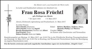 Traueranzeige Rosa Früchtl