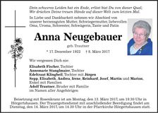 Traueranzeige Anna Neugebauer