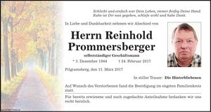 Traueranzeige Reinhold Prommersberger