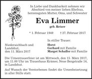 Traueranzeige Eva Limmer