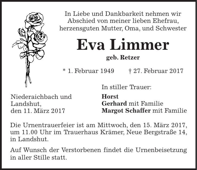 Traueranzeige Eva Limmer
