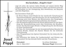 Traueranzeige Josef Pöppl
