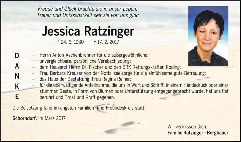 Traueranzeige Jessica Ratzinger
