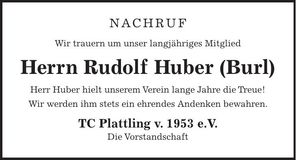 Traueranzeige Rudolf Huber
