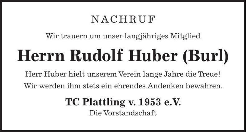 Traueranzeige Rudolf Huber