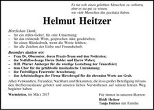 Traueranzeige Helmut Heitzer