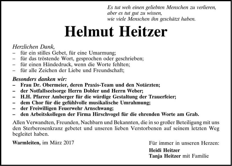 Traueranzeige Helmut Heitzer
