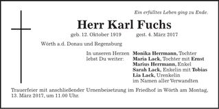 Traueranzeige Karl Fuchs
