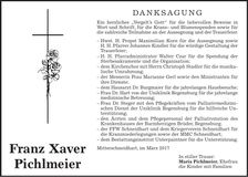 Traueranzeige Franz Xaver Pichlmeier