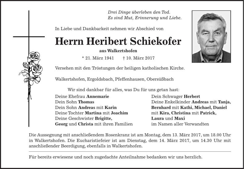 Traueranzeige Heribert Schiekofer
