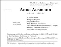 Traueranzeige Anna Ausmann