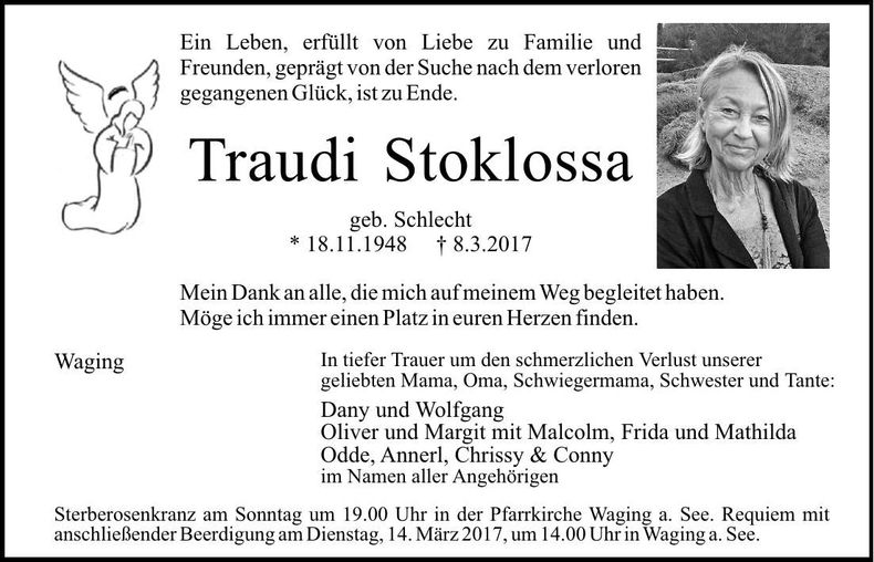 Traueranzeige Traudi Stoklossa