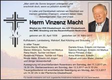 Traueranzeige Vinzenz Macht