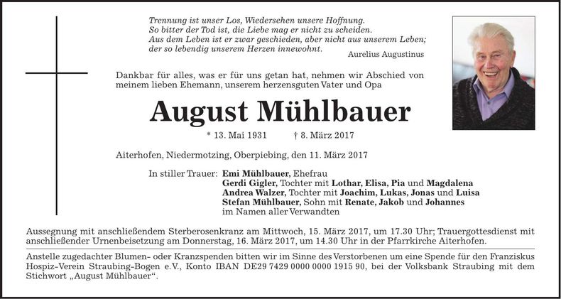 Traueranzeige August Mühlbauer