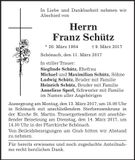 Traueranzeige Franz Schütz