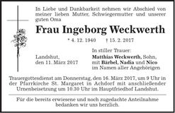 Traueranzeige Ingeborg Weckwerth