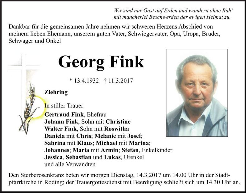 Traueranzeige Georg Fink