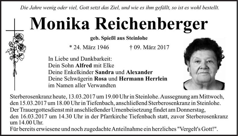 Traueranzeige Monika Reichenberger
