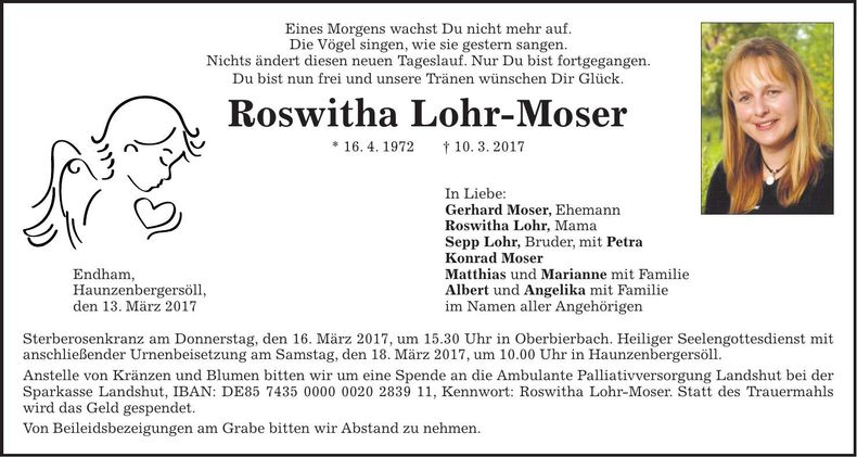 Traueranzeige Roswitha Lohr-Moser